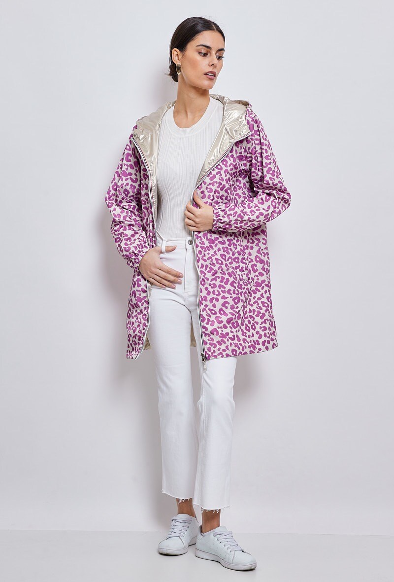 Wholesaler ESCANDELLE Paris Outlet - Long reversible raincoat with zebra patterns, windbreaker print