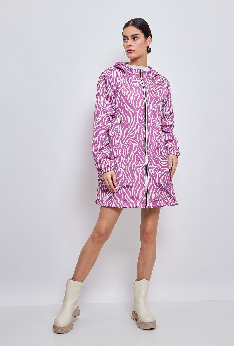 Wholesaler ESCANDELLE Paris Outlet - Long reversible raincoat with zebra patterns, windbreaker print