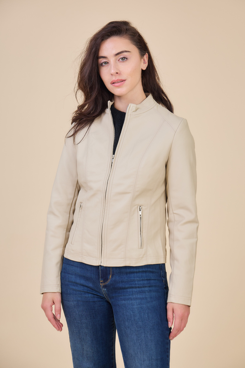 Wholesaler ESCANDELLE Paris - MELOÉ - Faux leather jacket with stand-up collar, biker jacket