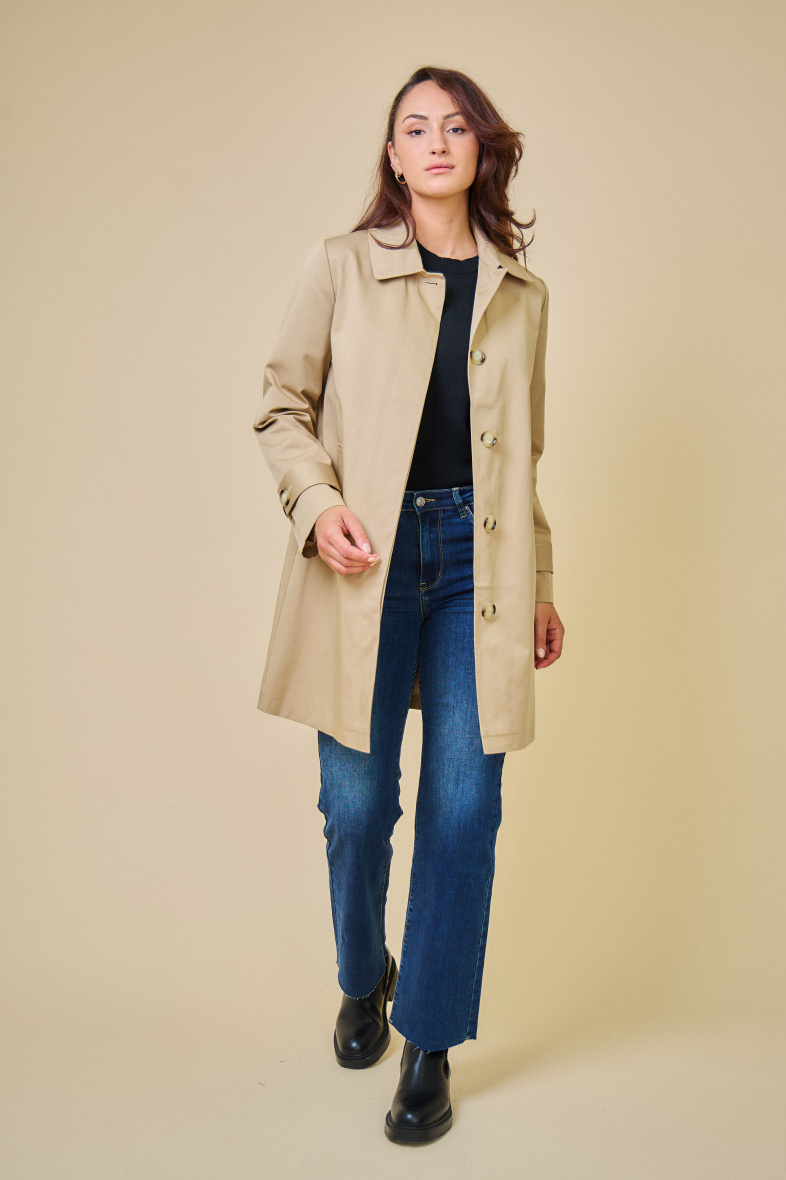 Wholesaler ESCANDELLE Paris - JANE - Water-repellent mid-length straight trench coat, French collar