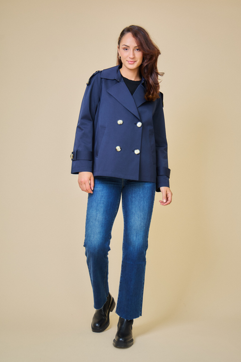 Wholesaler ESCANDELLE Paris - CHARLIZE - Plain water-repellent short trench coat, lapel collar