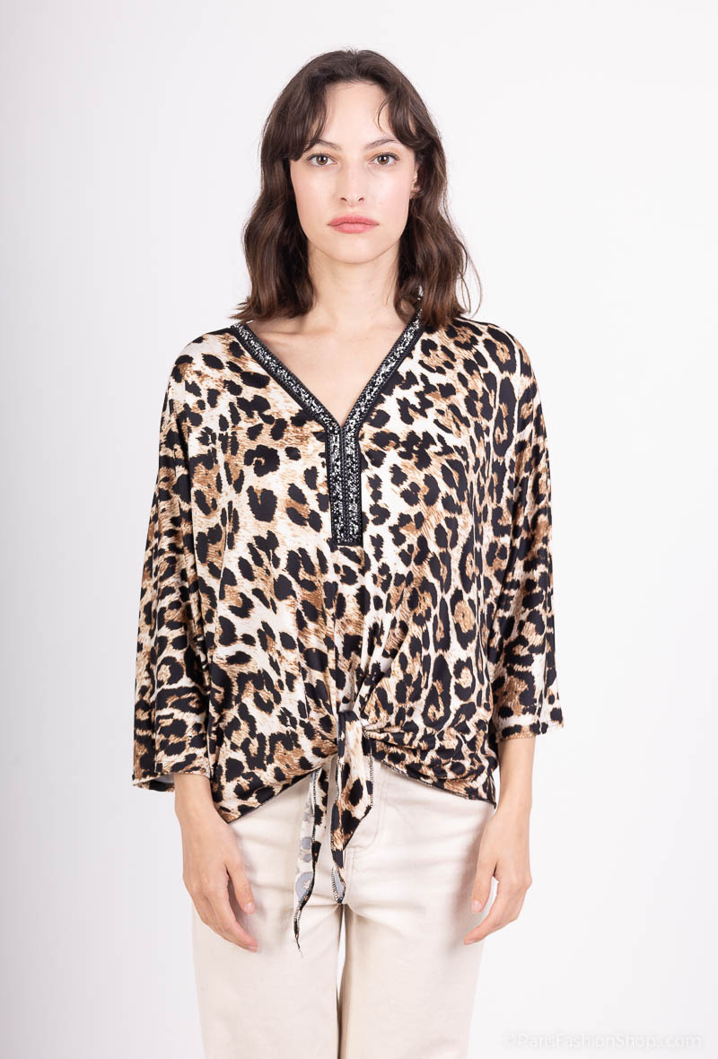 Wholesaler Esperance - Printed blouse with rhinestone collar