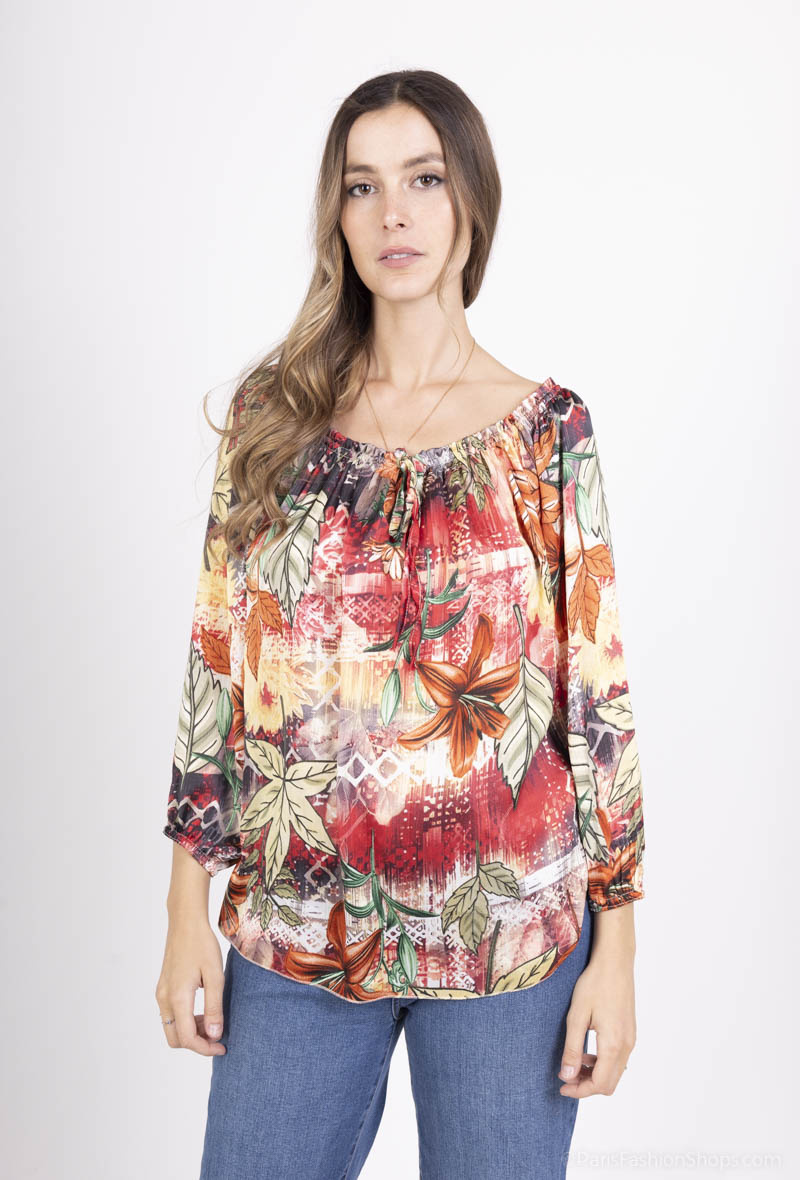 Mayorista Esperance - Blusa con cuello barco y estampado floral