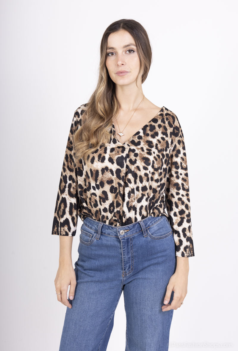 Mayorista Esperance - Blusa estampado leopardo con pliegue