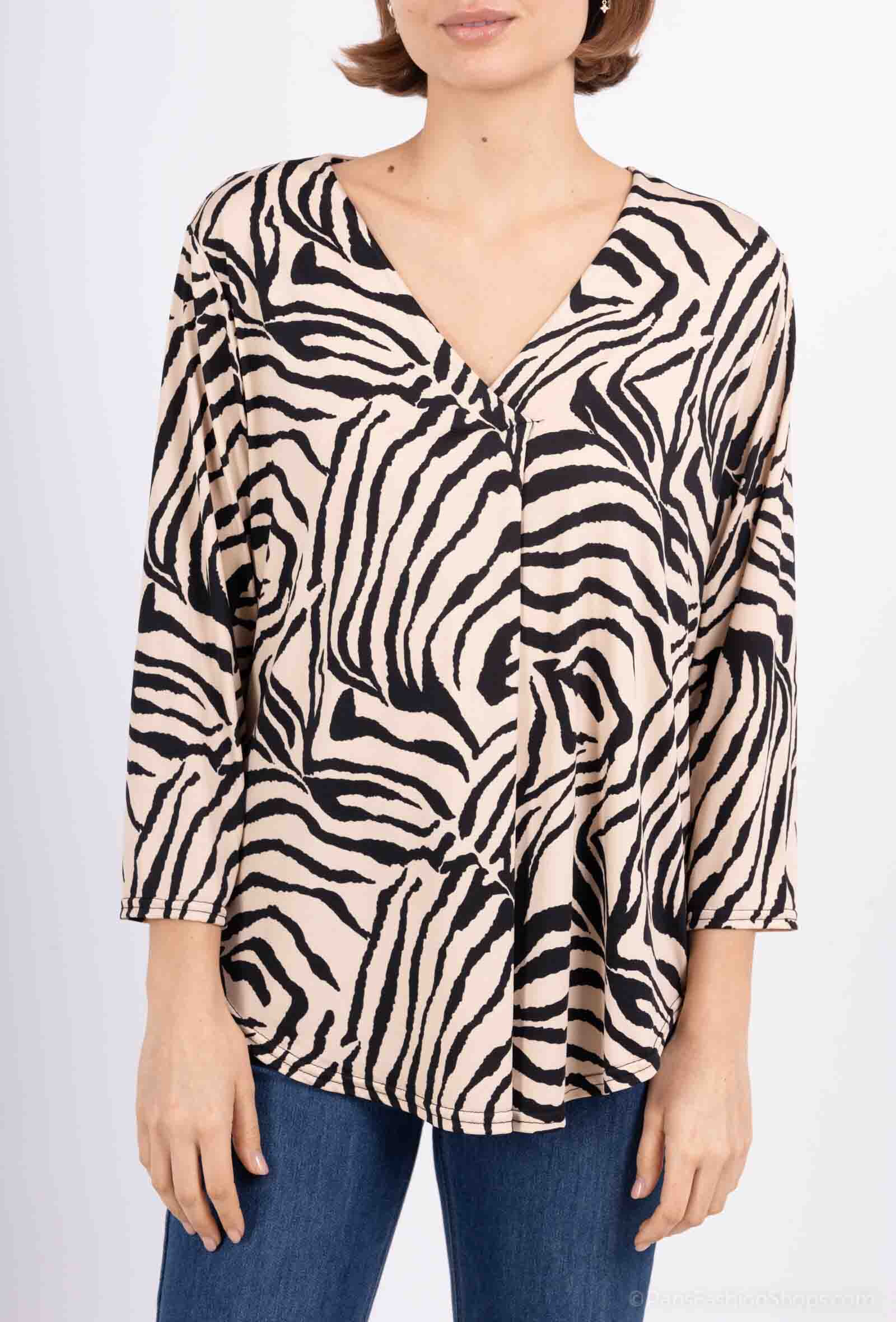 Wholesaler Esperance - Flowing zebra print blouse with V-neck