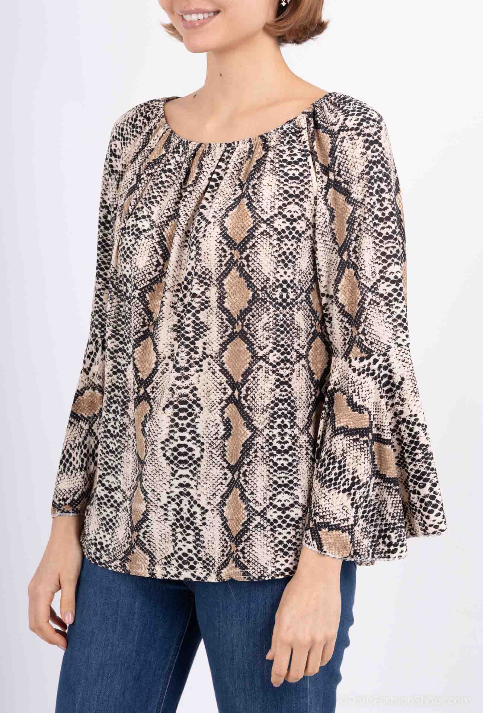 Wholesaler Esperance - Flowing snake print blouse with gathered neckline