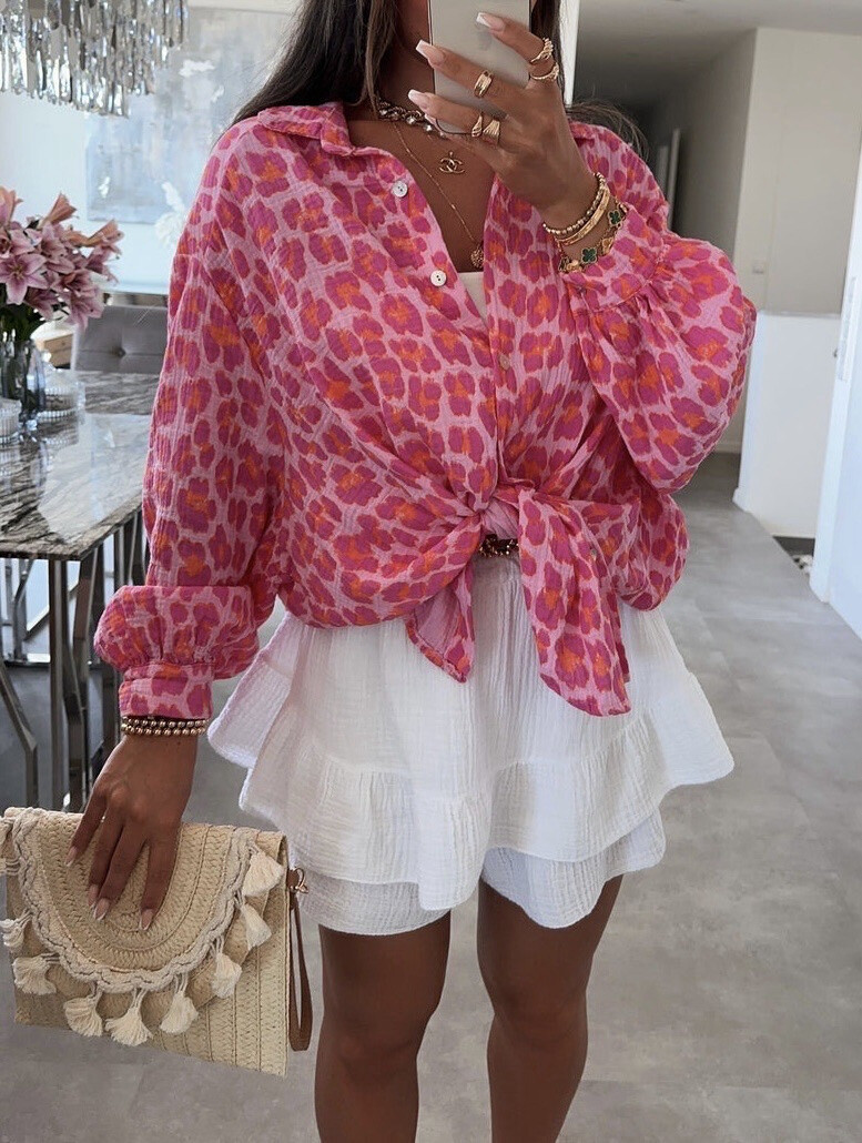 Grossiste Estee Brown - Chemise en gaze de coton en leopard