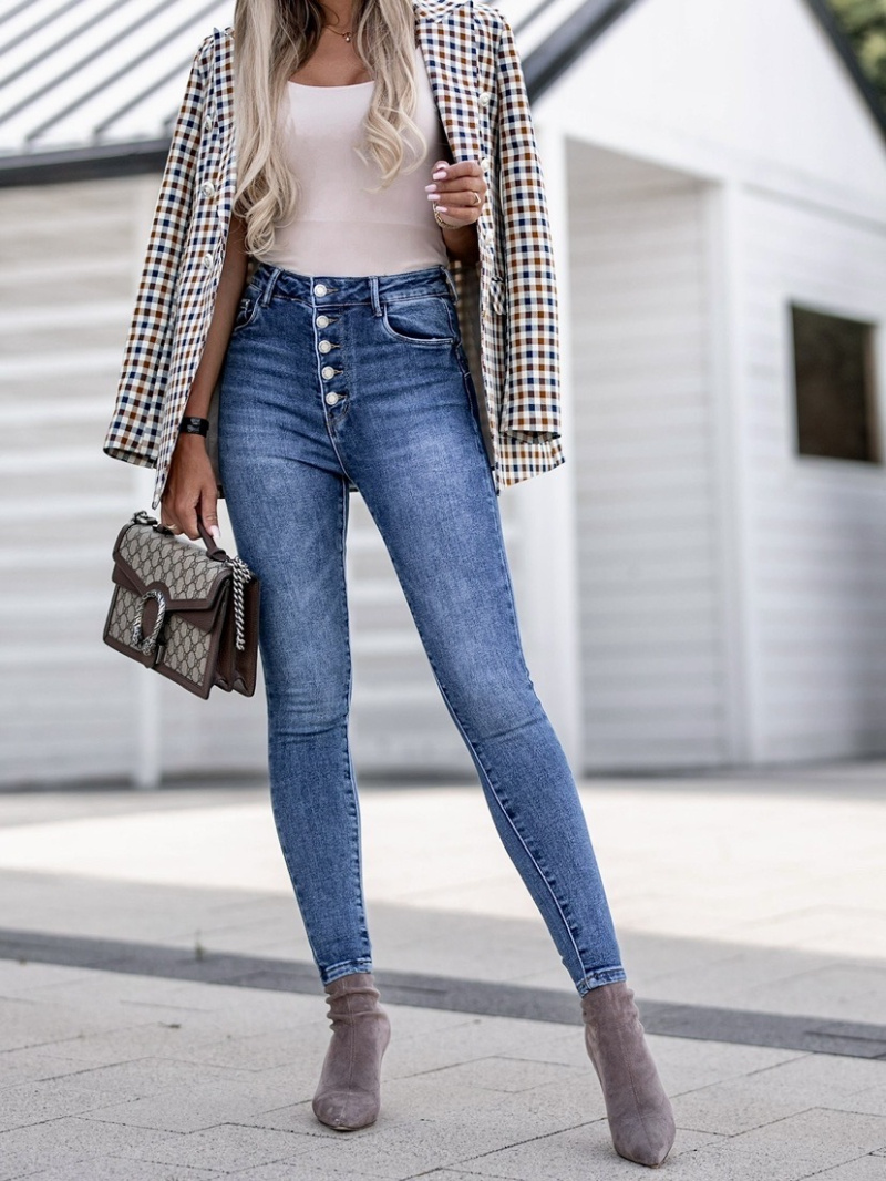 Wholesaler Estee Brown - High-waisted skinny jeans with buttons