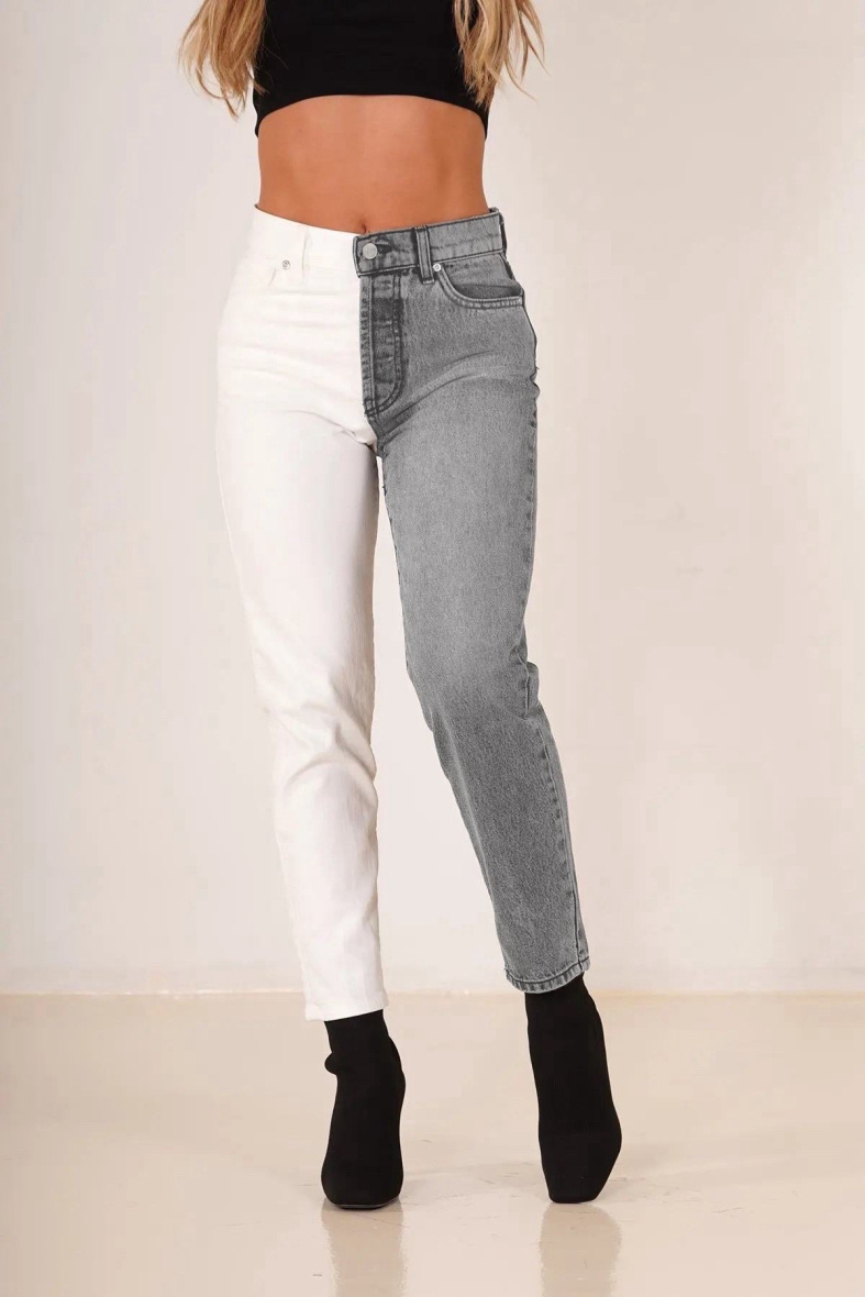 Grossiste Estee Brown - Jean droit taille haute bi couleur