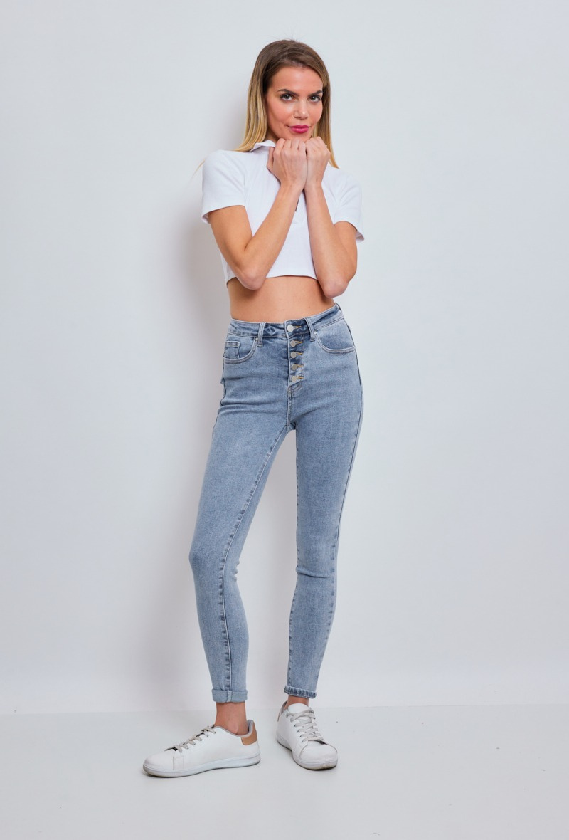 Wholesaler Estee Brown - High-waisted skinny jeans with buttons