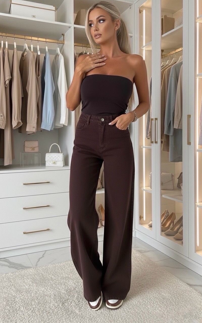 Grossista Estee Brown - Jeans elasticizzati a gamba larga – Cioccolato