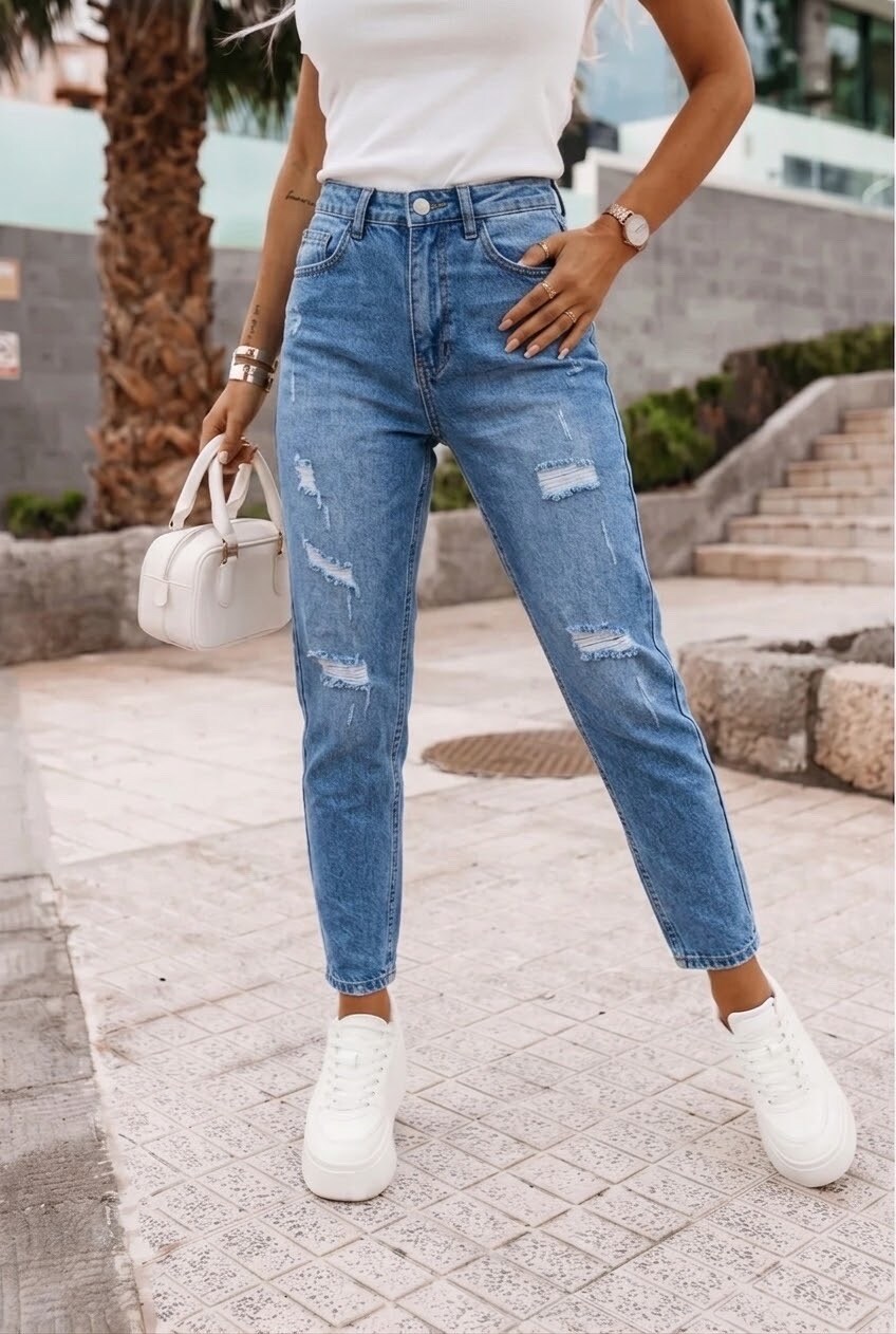 Grossiste Estee Brown - Jean Mom Fit Stretch – Bleu