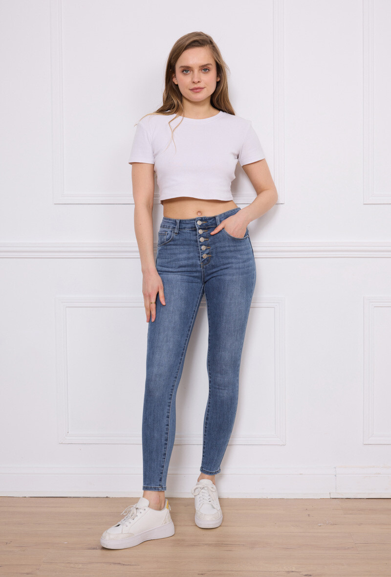 Wholesaler Estee Brown - High-waisted skinny jeans with buttons
