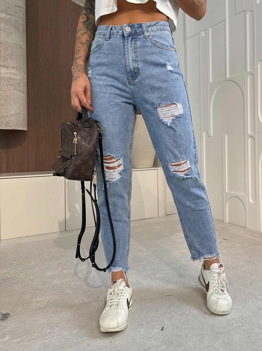 Grossista Estee Brown - Jeans Mom Fit Stretch – Blu