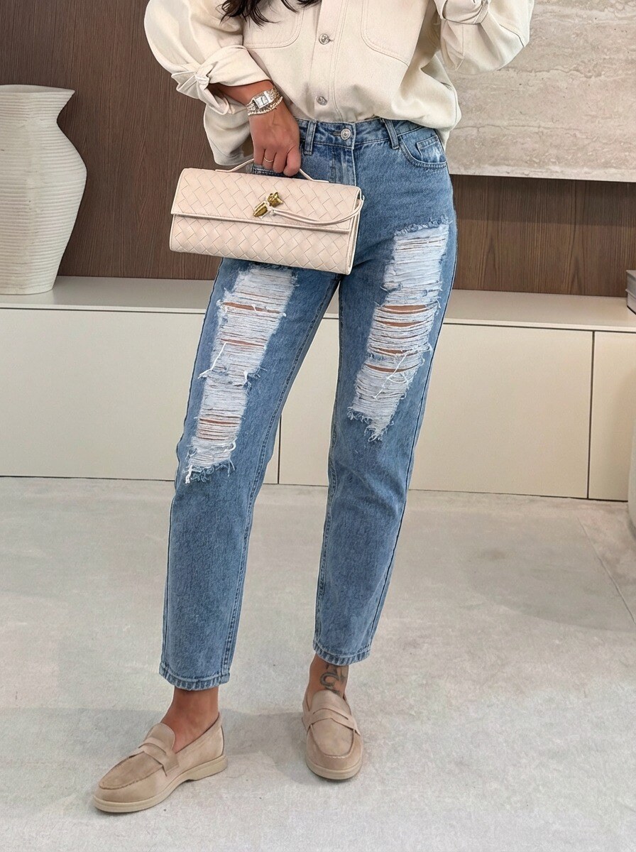 Grossista Estee Brown - Jeans Mom Fit Stretch – Blu