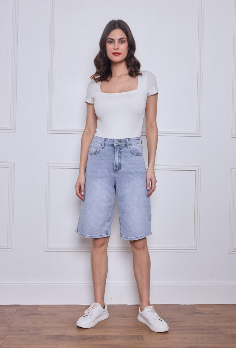 Großhändler Estee Brown - Stretch-Denim-Bermuda – Hohe Taille