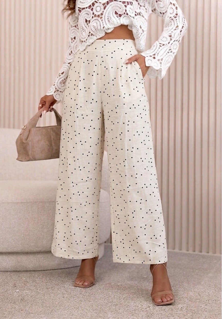 Mayorista Estee Brown - Pantalón ancho de lunares pequeños