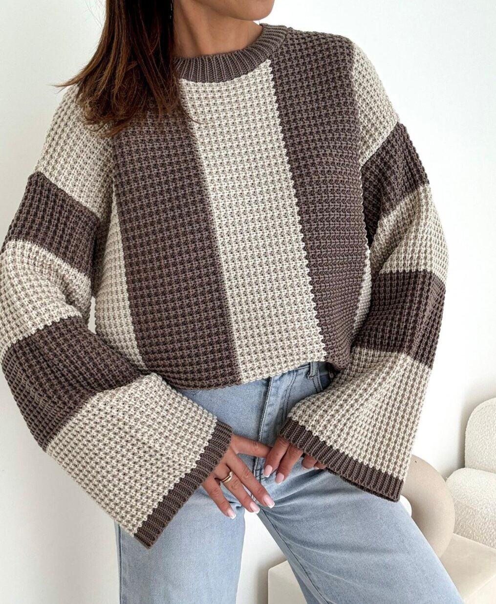 Grossista Estee Brown - Maglione a maglia bicolore