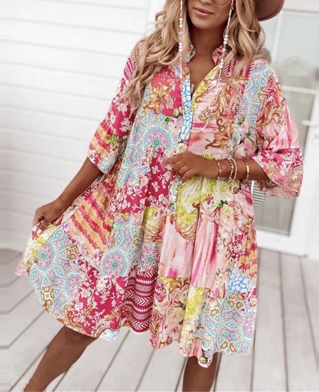 Mayorista Estee Brown - Vestido corto estampado 100% viscosa