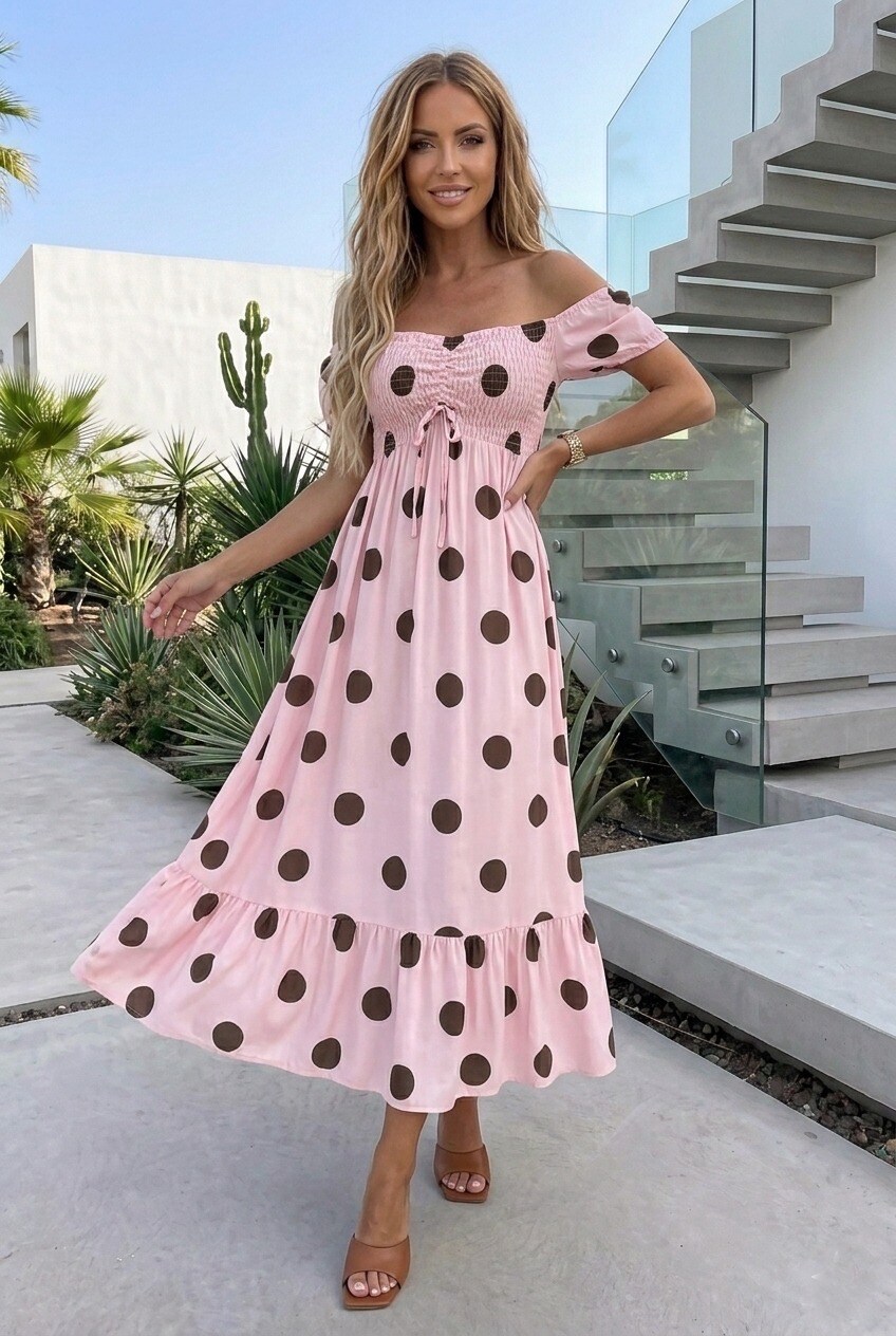 Mayorista Estee Brown - Vestido largo de lunares 100% Viscosa