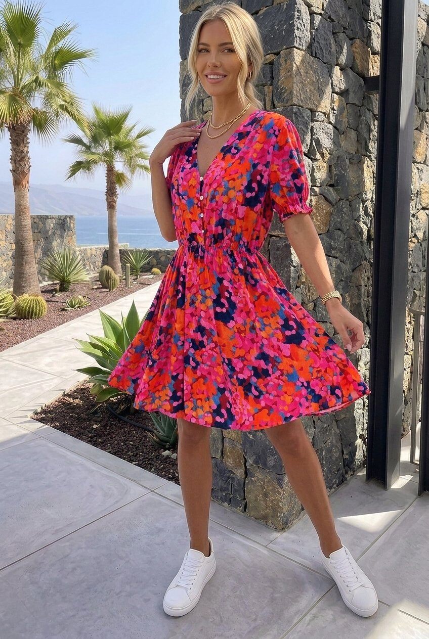 Mayorista Estee Brown - Vestido corto estampado 100% Viscosa