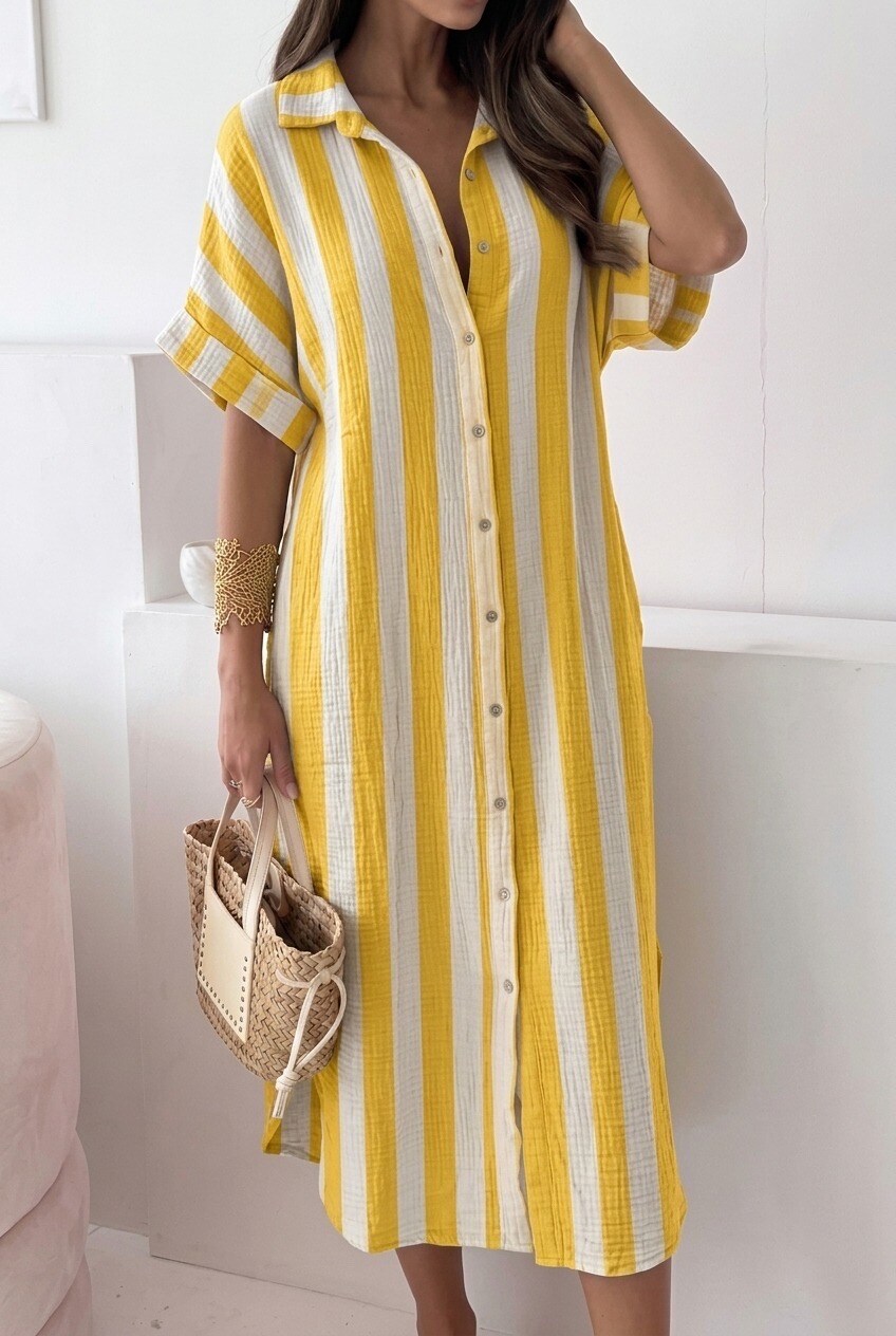 Mayorista Estee Brown - Vestido camisero de gasa de algodón a rayas