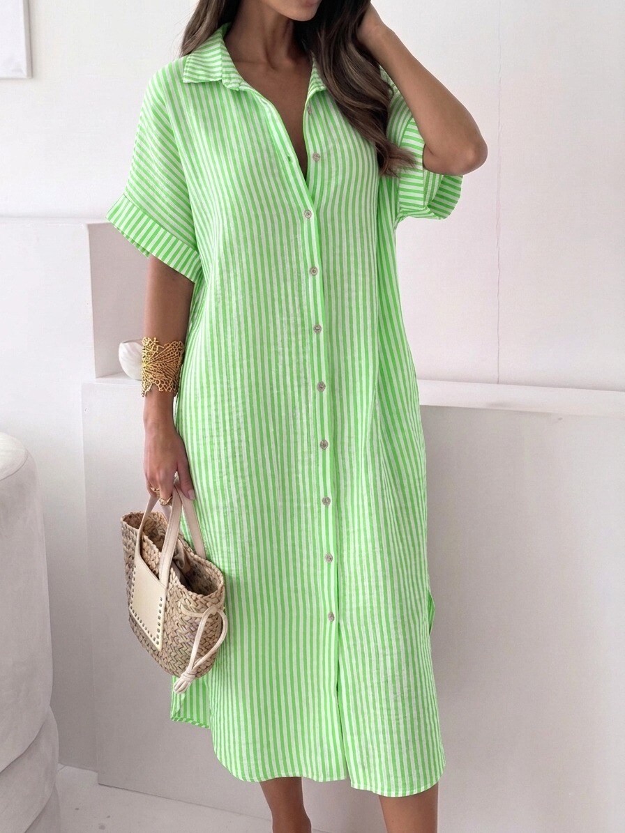 Mayorista Estee Brown - Vestido camisero de gasa de algodón a rayas