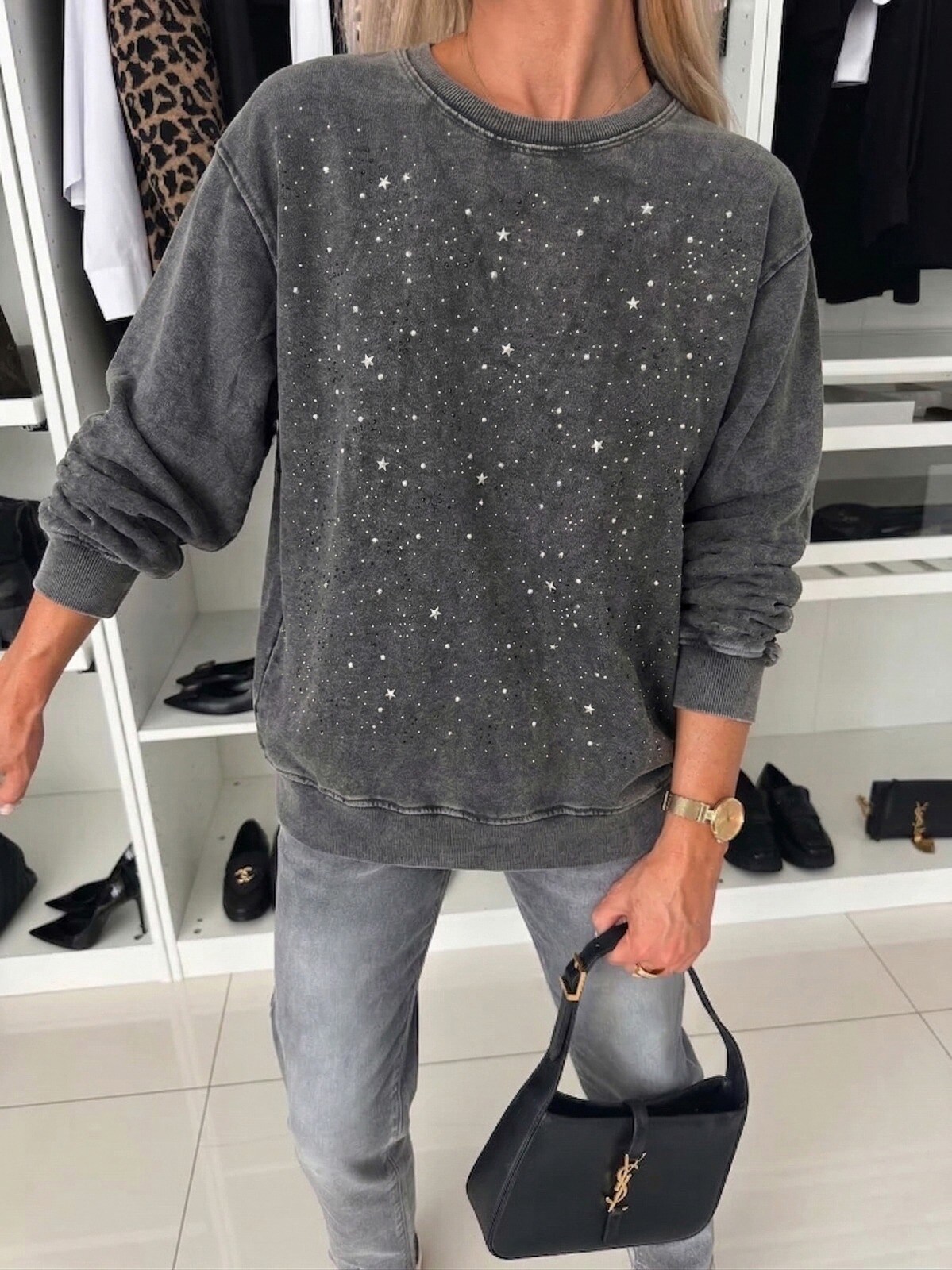 Grossista Estee Brown - Felpa in cotone slavato con strass