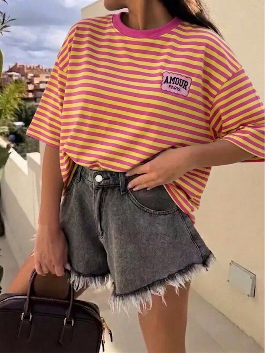 Grossista Estee Brown - T-shirt a righe larghe AMORE