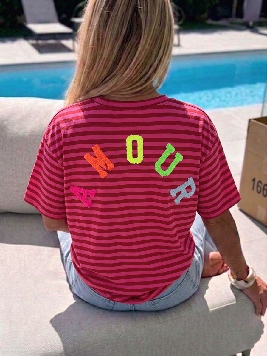 Großhändler Estee Brown - Gestreiftes Baumwoll-T-Shirt Liebe