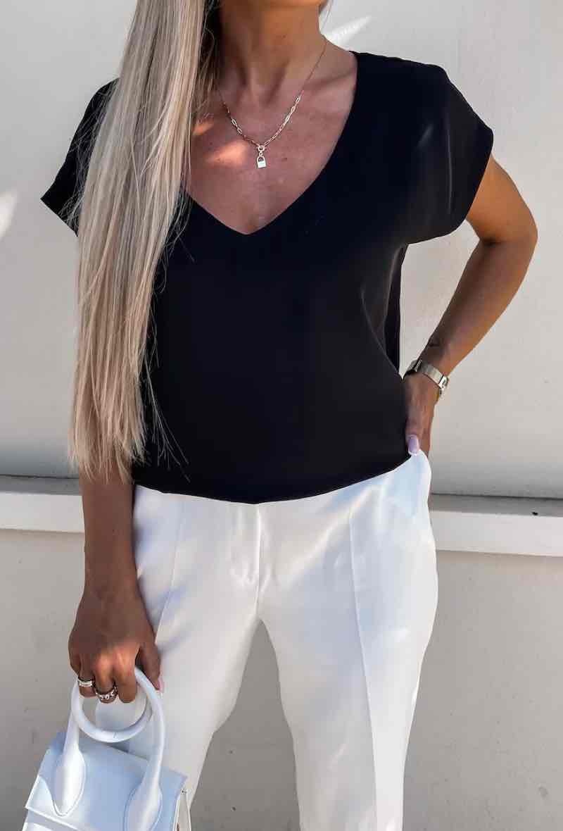 Mayorista Estee Brown - Top de camiseta con cuello en V, manga corta