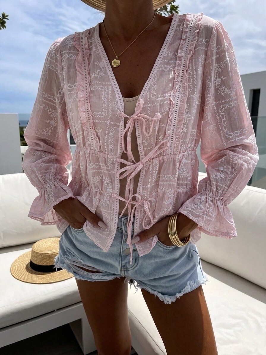 Mayorista Estee Brown - Top Bordado con Cordones