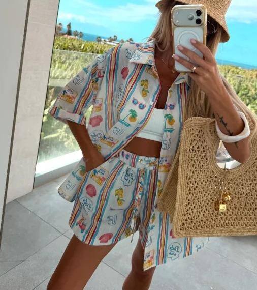 Wholesaler ESTEE - SET WITH SHORT-SLEEVED TEE AND SHORTS, PRINTED, OVERSIZED, BEACH