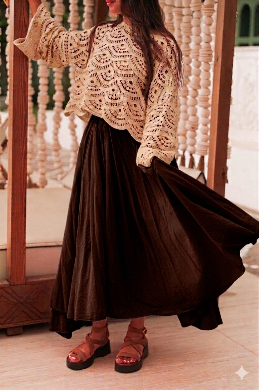 Wholesaler ESTEE - COTTON SUN SKIRT, COTTON LINING, WITH POCKETS AND ELASTIC WAIST, SOFT AND COMFORTABLE MATERIAL,