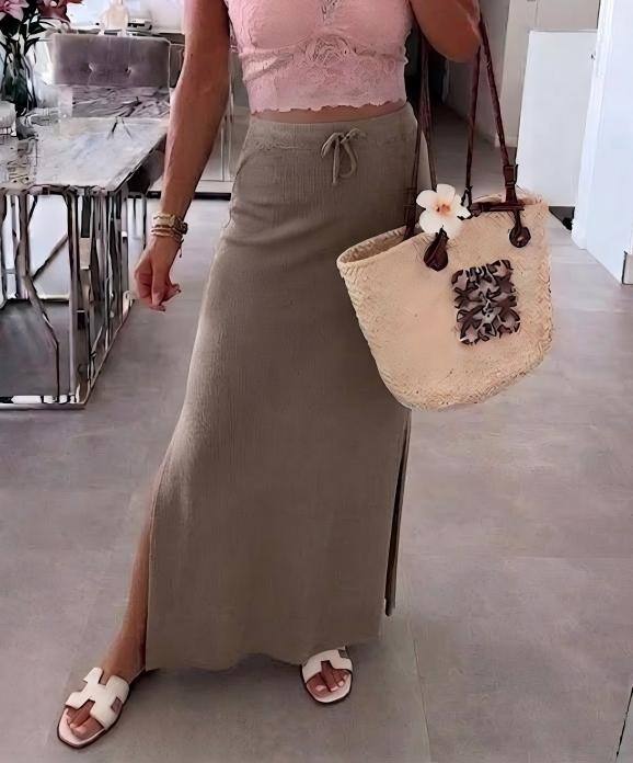 Mayorista ESTEE - FALDA LARGA DE ALGODÓN TOTALMENTE ELÁSTICA CON ABERTURA LATERAL, CÓMODA