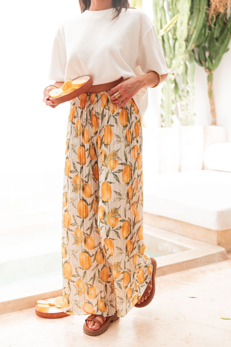 Wholesaler ESTEE - PALAZZO PANTS, PLEATED, LINED, LEMON