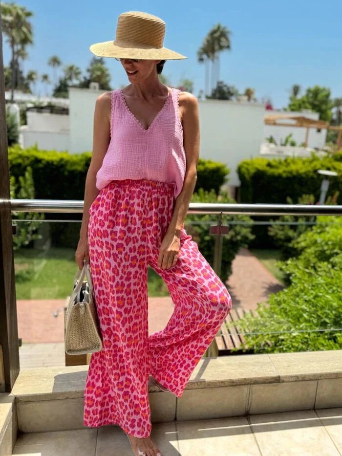 Wholesaler ESTEE - LEOPARD PRINT COTTON GAUZE TROUSERS
