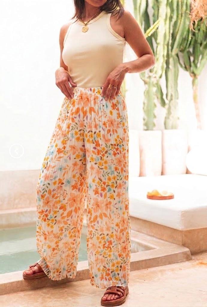 Wholesaler ESTEE - PLEATED PALAZZO PANTS, LITTLE FLOWERS