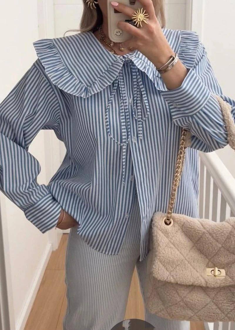 Wholesaler ESTEE - STRIPED SHIRT, BABY COLLAR, OVERSIZED COTTON