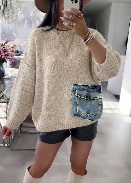 Grossista ESTEE - MAGLIONE CON TASCA IN JEANS