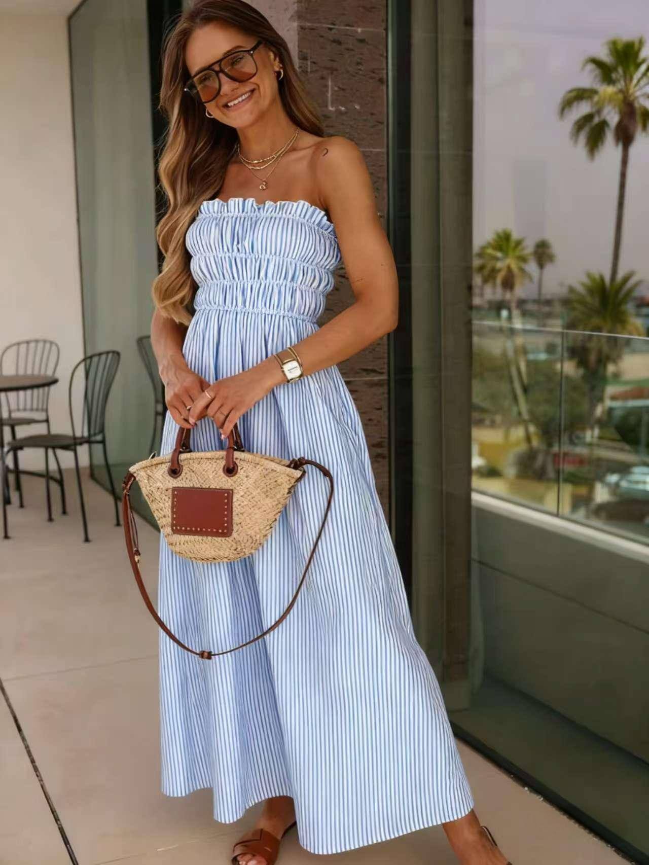 Grossiste ESTEE - ROBE À RAYURES EN COTON, AVEC 2 POCHES