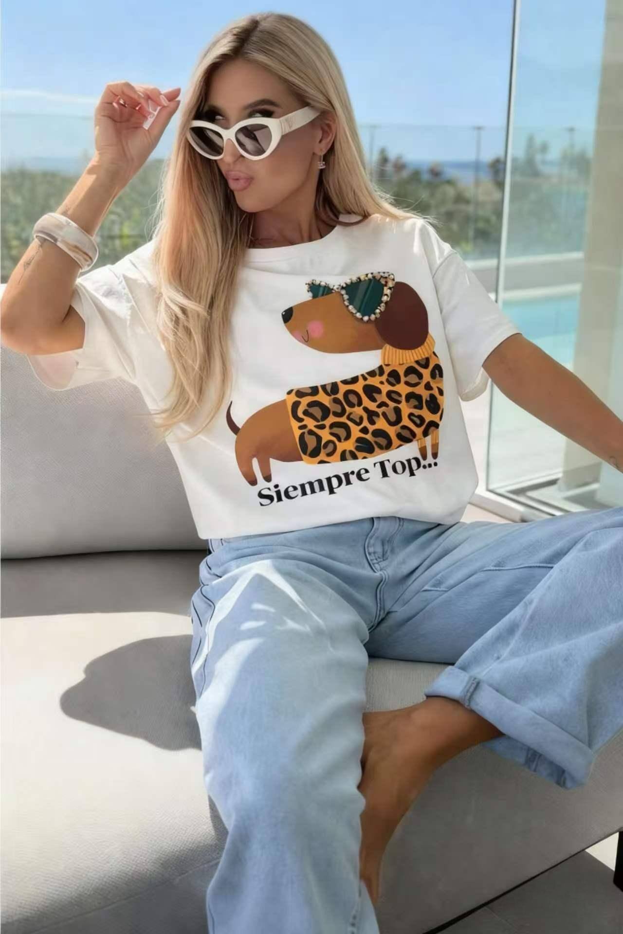 Grossista ESTEE - T-shirt in cotone stampato alla moda di alta qualità
