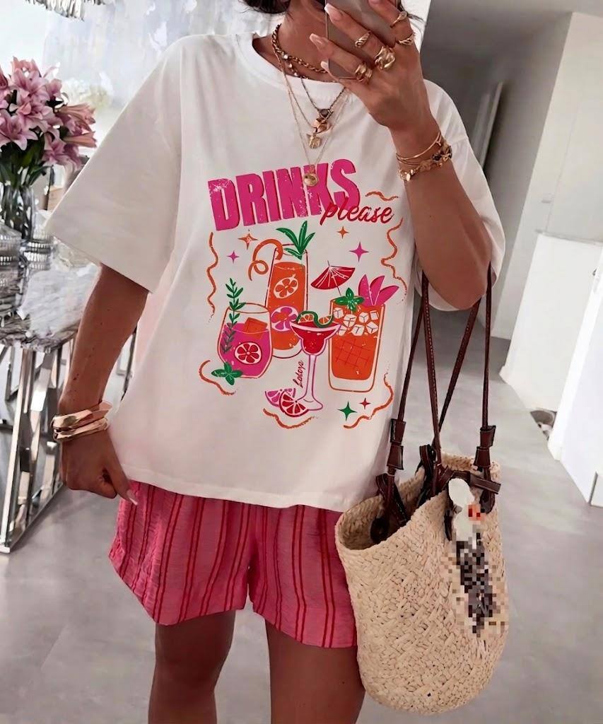 Mayorista ESTEE - CAMISETA DE ALGODÓN ESTAMPADA DRINKS