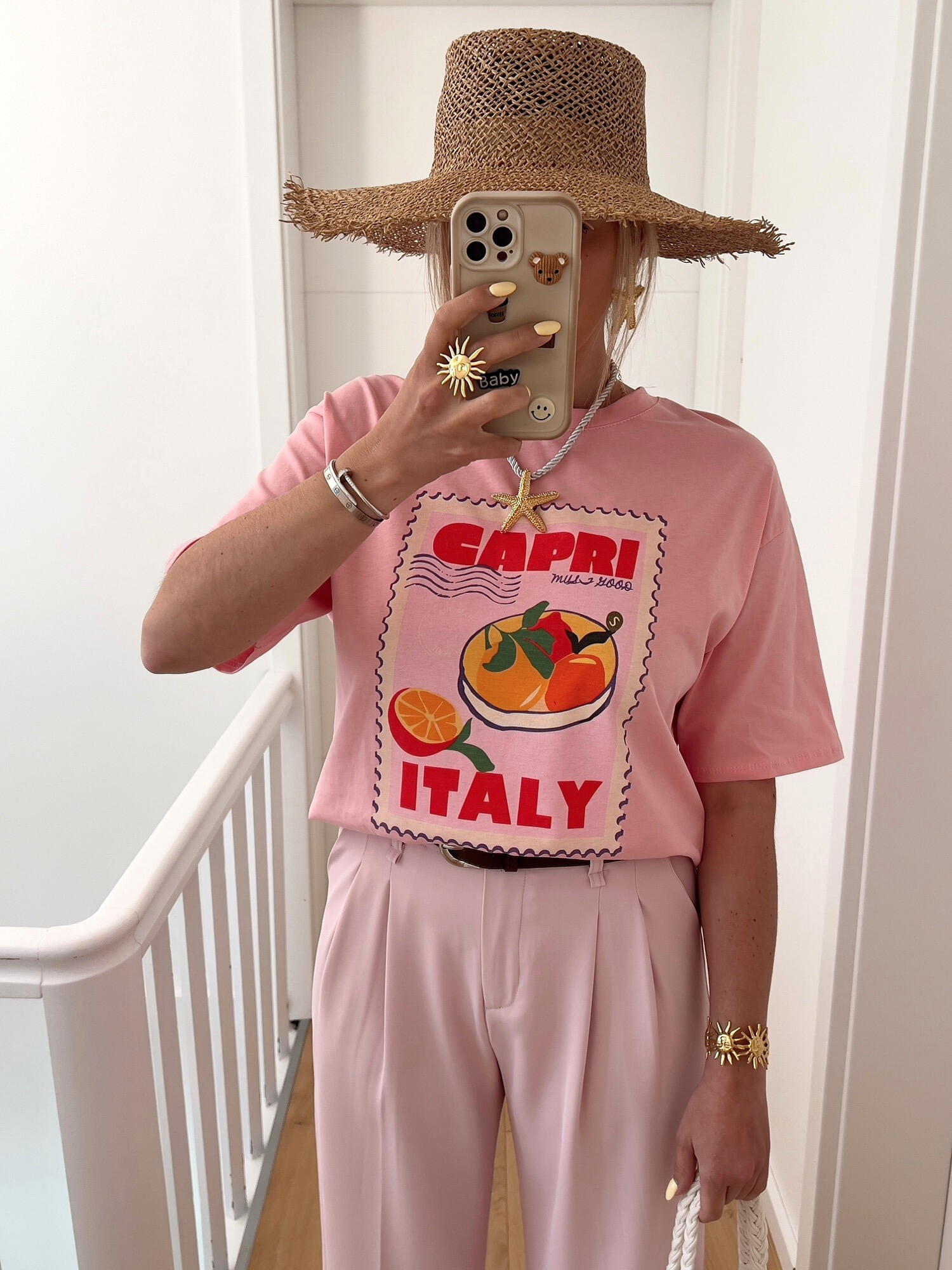 Grossiste ESTEE - T-SHIRT COTON, IMPRIME CAPRI ITALY EN AVANT