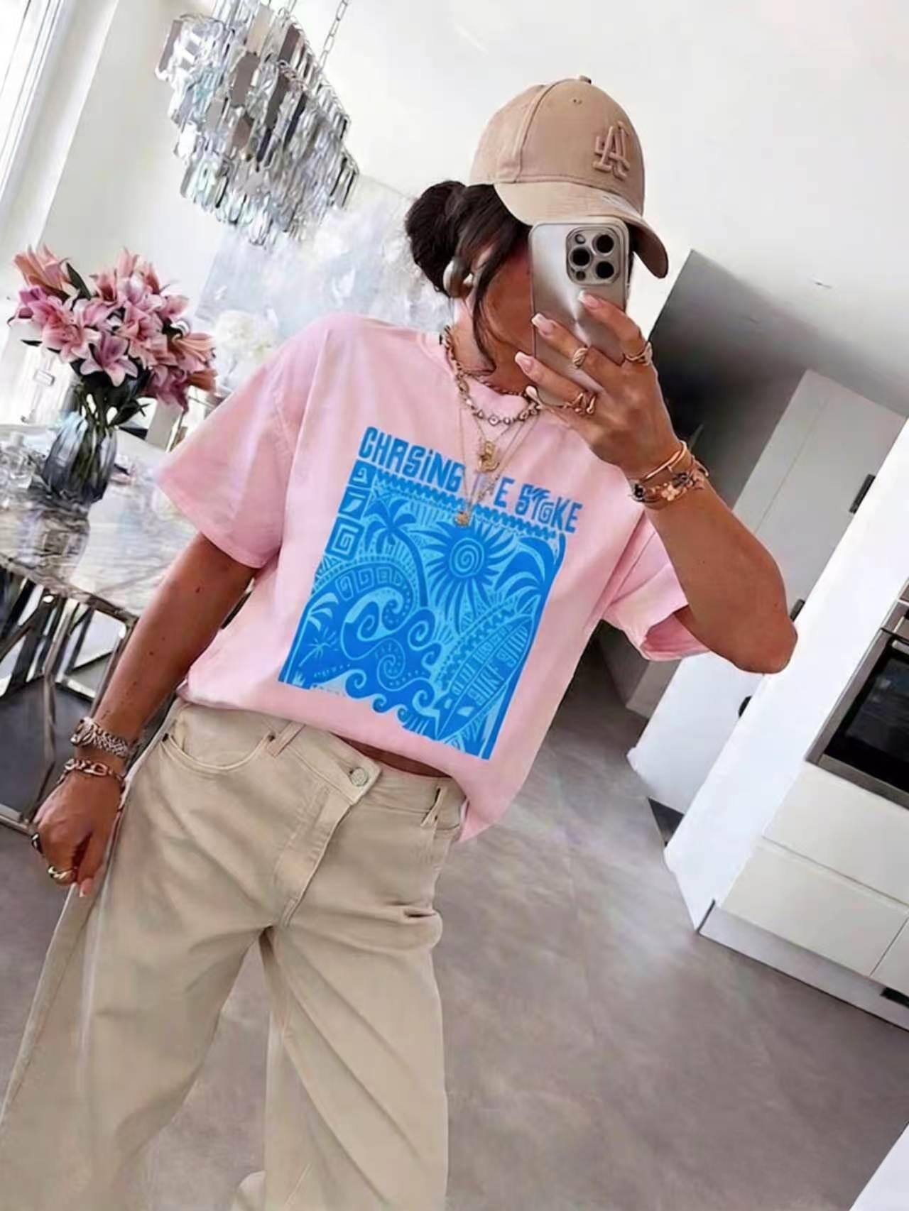 Wholesaler ESTEE - PRINTED COTTON T-SHIRT CHASING THE WAVE