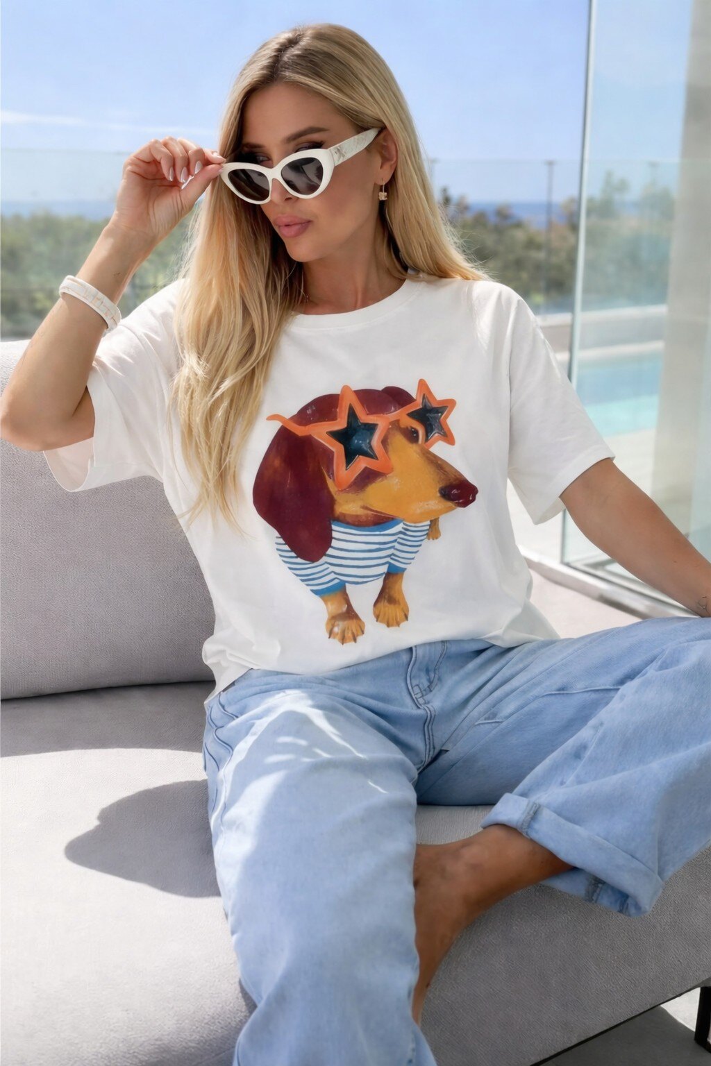 Grossista ESTEE - T-shirt in cotone stampato alla moda, alta qualità