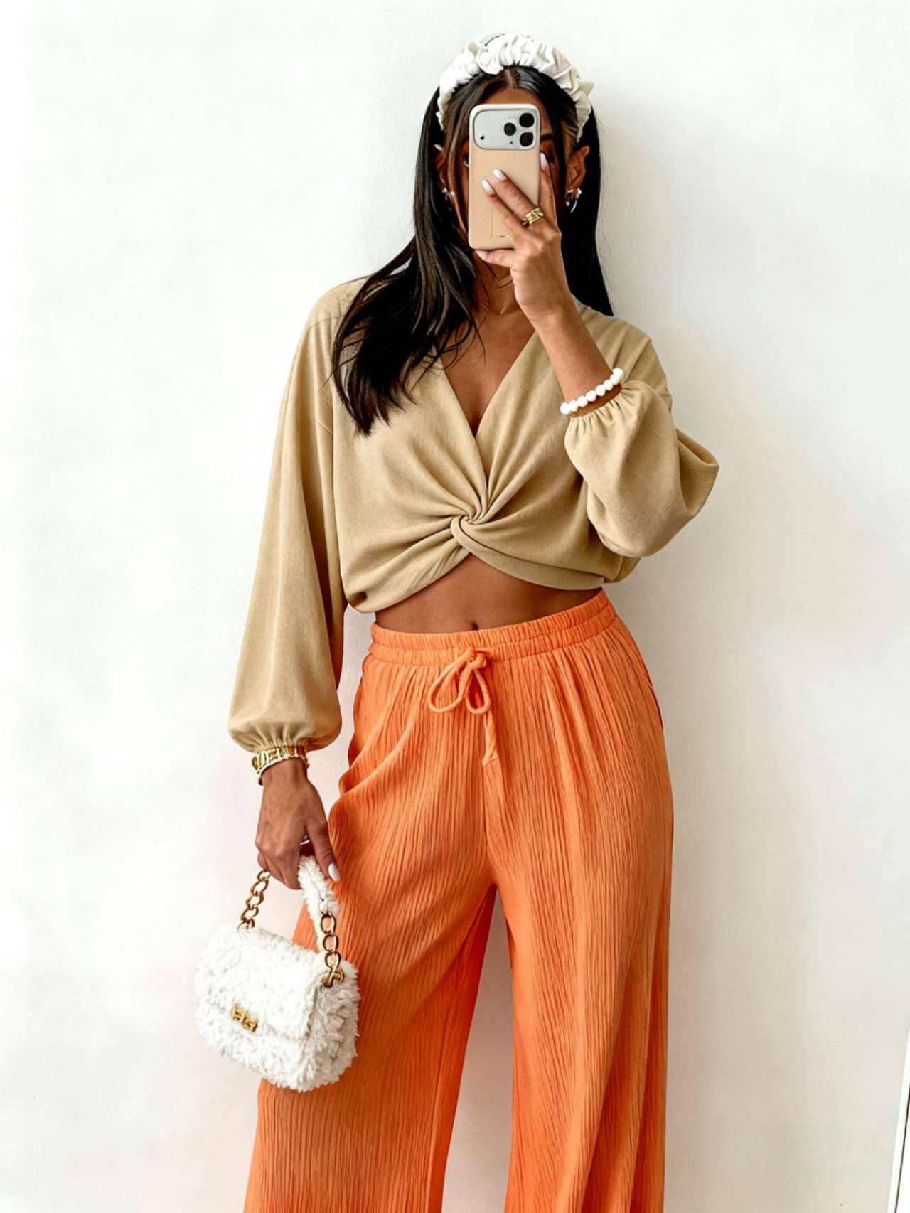 Wholesaler ESTEE - COTTON GAUZE KNIT, WITH FRONT KNOT, LONG SLEEVES