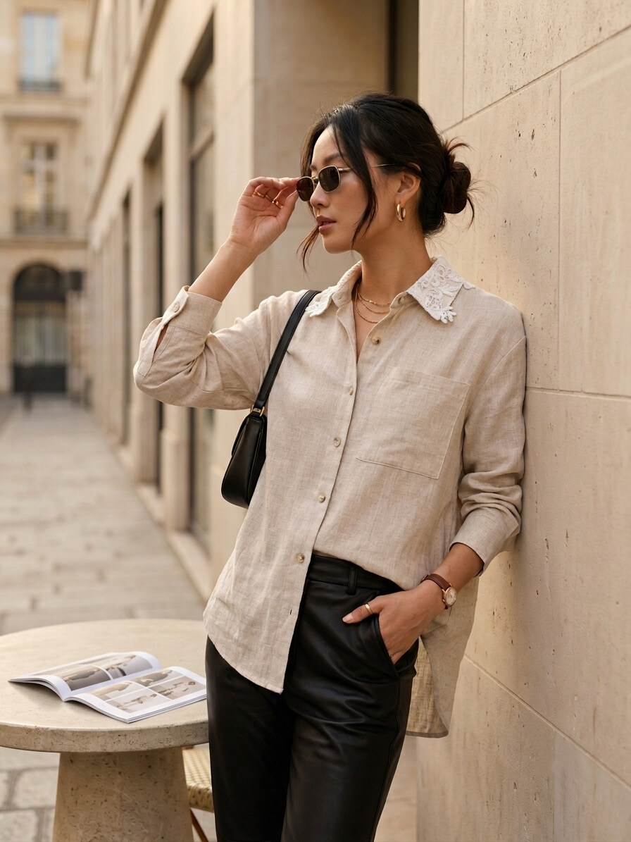 Grossiste Esther.H Paris - Chemise en lin avec détails sur le col