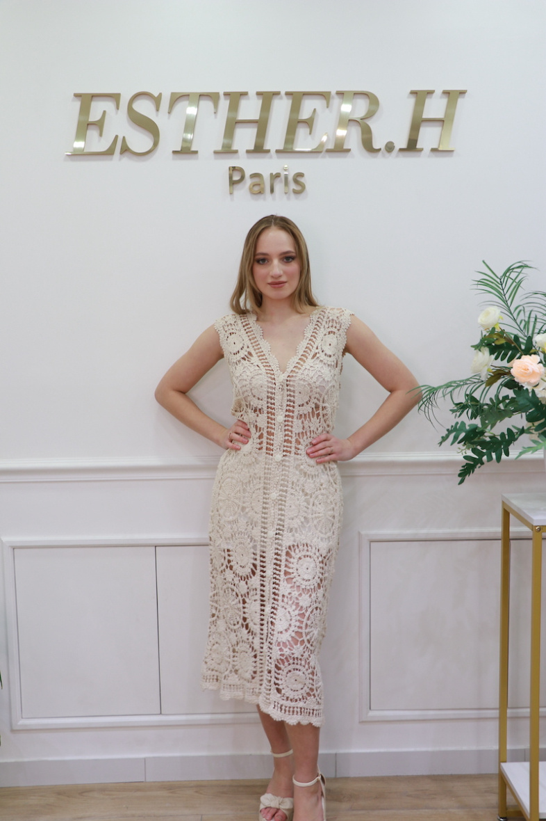 Grossiste Esther.H Paris - Gilet long sans manche en crochet