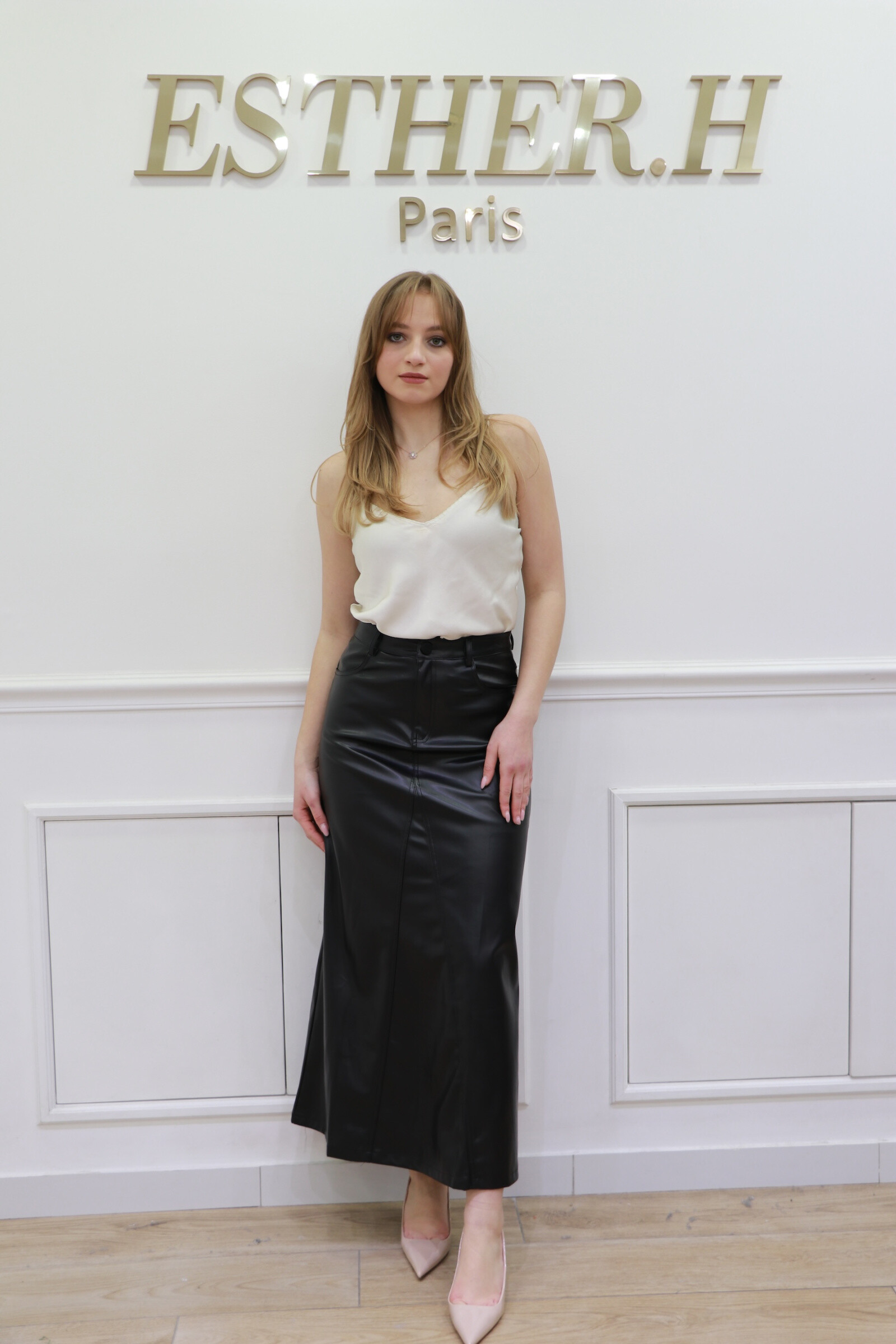 Grossiste Esther.H Paris - Jupe longue trapeze similicuir